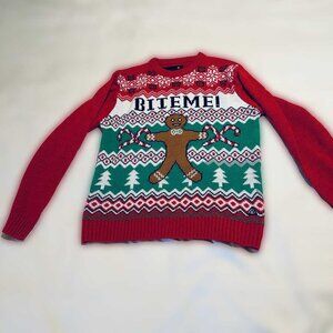 Bite Me Ugly Christmas Sweater Gingerbread Holiday Knit Red Green XL